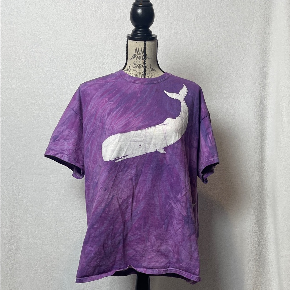 Gildan Purple Tie Dye Short Sleeve Tee with White Whale Batik Design